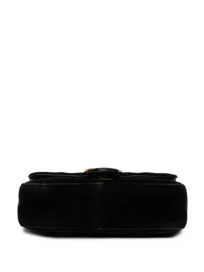 Pre-owned Gucci 2016-2025 Small Gg Marmont Matelasse Velvet Shoulder Bag In Black