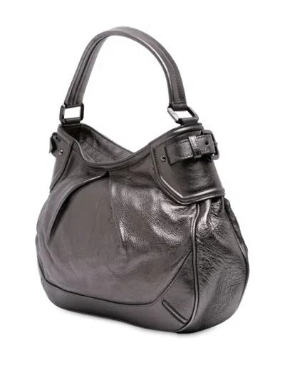 Pre-owned Burberry 2000-2017 Metallic Leather Fairby Hobo Bag In Gray