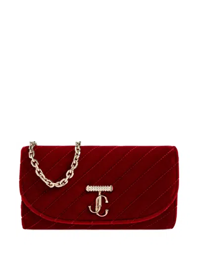 Jimmy Choo Logo-embellishment Velvet Clutch Bag In Red