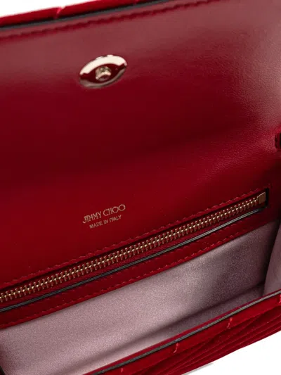 Jimmy Choo Logo-embellishment Velvet Clutch Bag In Red