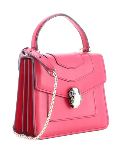 Pre-owned Bvlgari Serpenti Forever Top Handle Bag Leather Small Satchel In Pink