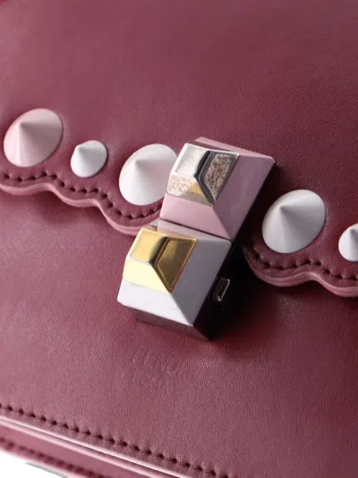 Pre-owned Fendi Kan I Bag Studded Leather Small Shoulder Bag In Red