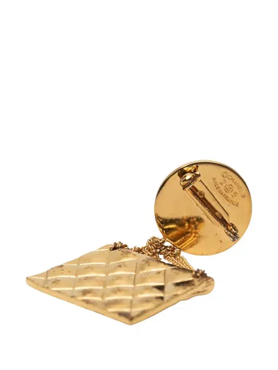 Pre-owned Chanel 1980-1990 Gold Plated Cc Medallion Handbag Brooch Costume Brooch