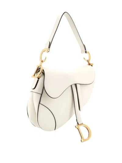 Pre-owned Dior Saddle Handbag Leather Medium Shoulder Bag In Neutral