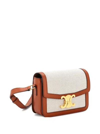 Pre-owned Celine Triomphe Shoulder Bag Canvas With Leather Teen Crossbody Bag In Neutral