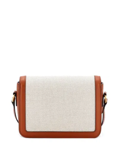 Pre-owned Celine Triomphe Shoulder Bag Canvas With Leather Teen Crossbody Bag In Neutral