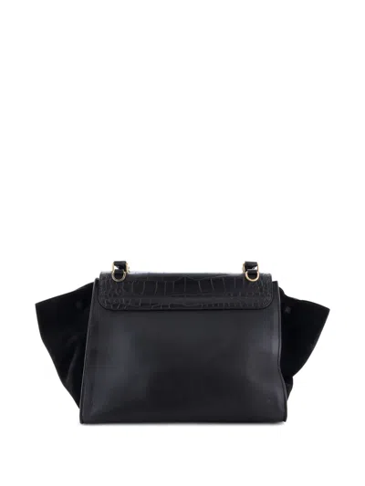 Pre-owned Celine Trapeze Bag Crocodile Embossed Leather Medium Satchel In Black