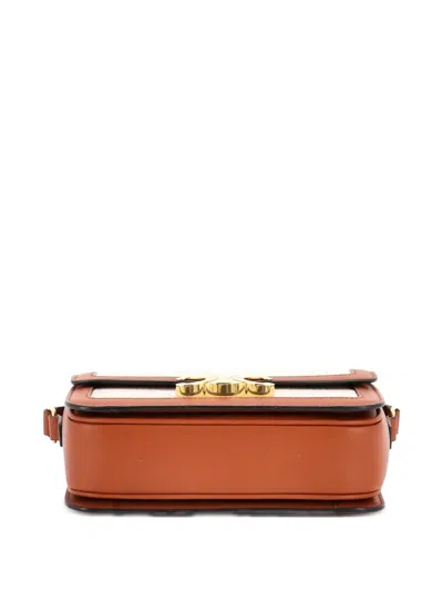 Pre-owned Celine Triomphe Shoulder Bag Canvas With Leather Teen Crossbody Bag In Neutral