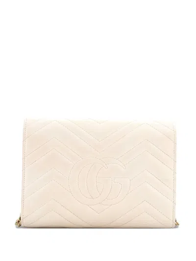 Pre-owned Gucci Gg Marmont Chain Wallet Matelasse Leather Mini Crossbody Bag In Neutral