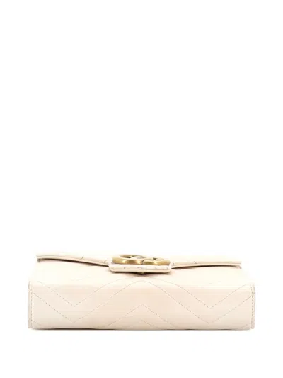 Pre-owned Gucci Gg Marmont Chain Wallet Matelasse Leather Mini Crossbody Bag In Neutral