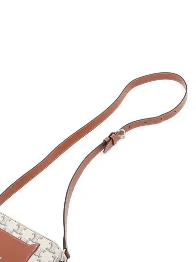 Pre-owned Celine 2018-2025 Mini Triomphe Coated Canvas Camera Bag Crossbody Bag In White