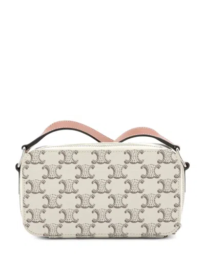 Pre-owned Celine 2018-2025 Mini Triomphe Coated Canvas Camera Bag Crossbody Bag In White