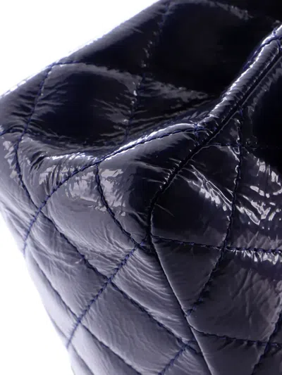 Pre-owned Chanel Reissue 2.55 Flap Bag Quilted Crinkled Patent 227 Shoulder Bag In Blue