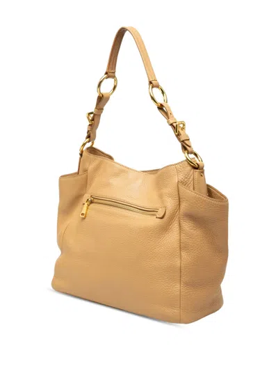 Pre-owned Prada 2000-2025 Vitello Daino Front Zip Hobo Bag In Brown