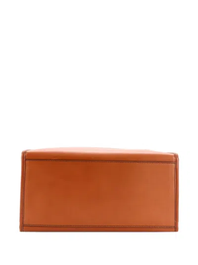 Pre-owned Fendi Sunshine Shopper Leather Large Tote Bag In Brown