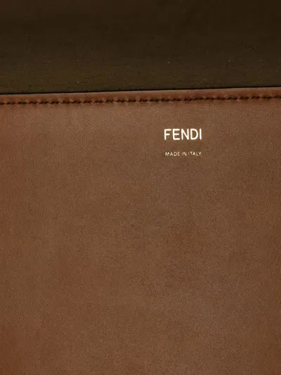 Pre-owned Fendi Sunshine Shopper Leather Large Tote Bag In Brown