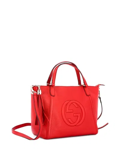 Pre-owned Gucci Soho Convertible Top Handle Bag Leather Small Satchel In Red