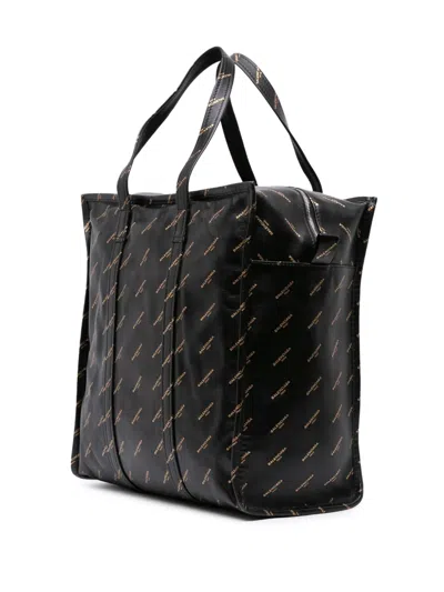 Pre-owned Balenciaga 2017 M Lambskin Allover Logo Bazar Shopper Satchel In Black