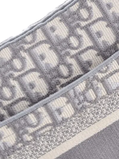 Pre-owned Dior Saddle Handbag Logo Embroidered Oblique Canvas Medium Shoulder Bag In Gray