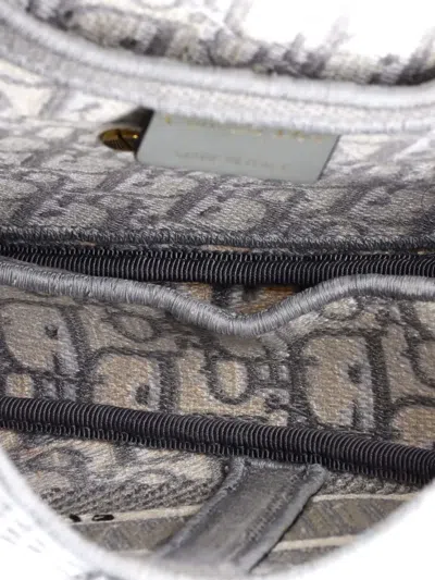 Pre-owned Dior Saddle Handbag Logo Embroidered Oblique Canvas Medium Shoulder Bag In Gray