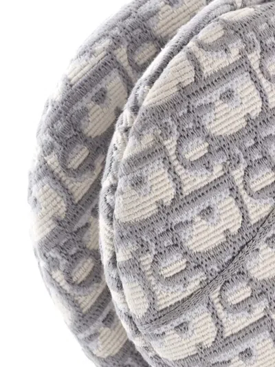 Pre-owned Dior Saddle Handbag Logo Embroidered Oblique Canvas Medium Shoulder Bag In Gray