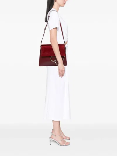Pre-owned Chloé 2017 Medium Calfskin And Suede Faye Crossbody Bag In Red