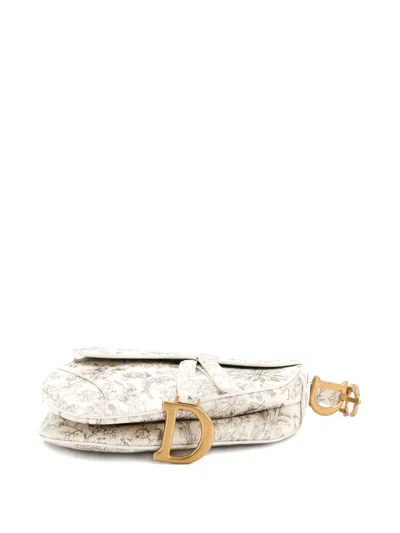 Pre-owned Dior Saddle Handbag With Strap Printed Leather Medium Shoulder Bag In White
