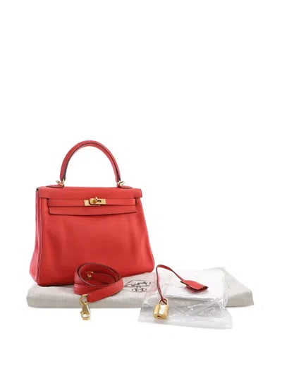 Pre-owned Hermes 2015 Swift Kelly Ii Retourne 25 Satchel In Red