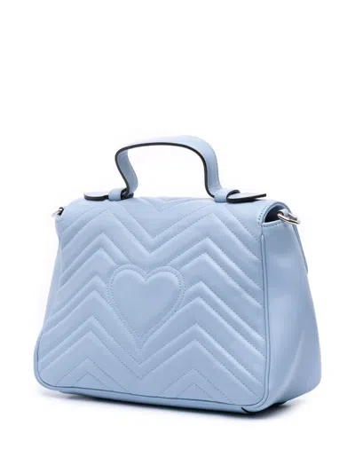Pre-owned Gucci 2016-2025 Small Gg Marmont Matelasse Leather Top Handle Bag Satchel In Blue