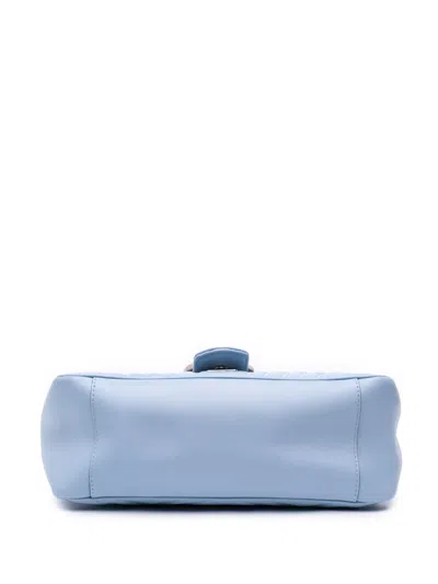 Pre-owned Gucci 2016-2025 Small Gg Marmont Matelasse Leather Top Handle Bag Satchel In Blue