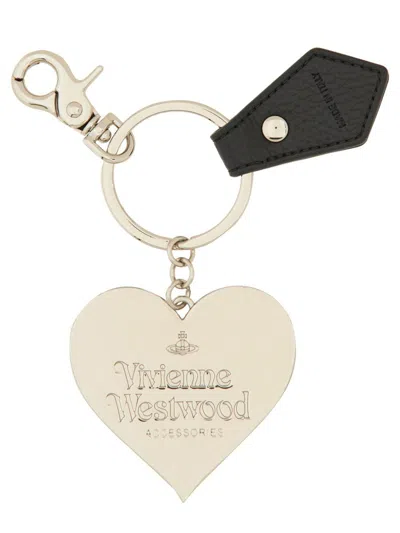 Vivienne Westwood Mirror Heart Keychain In Black