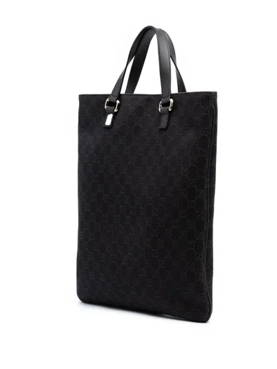 Pre-owned Gucci 2016-2025 Gg Denim Tote Bag In Brown