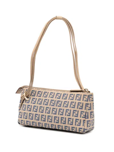 Pre-owned Fendi 2000-2025 Zucchino Canvas Triple Strap Pochette Shoulder Bag In Brown