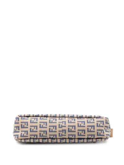 Pre-owned Fendi 2000-2025 Zucchino Canvas Triple Strap Pochette Shoulder Bag In Brown