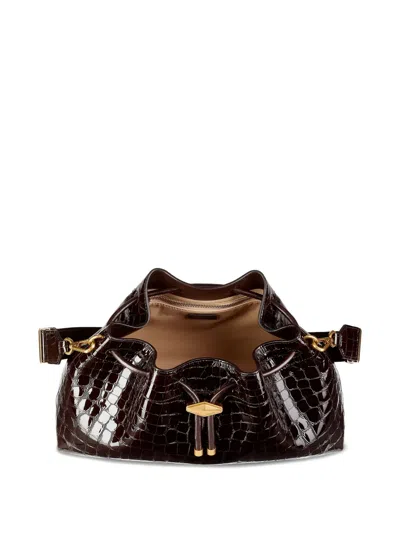 Jimmy Choo Medium Cinch Crocodile-effect Shoulder Bag In Brown