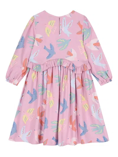 Stella Mccartney Ruffled Birds Dress In Pink