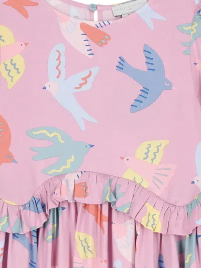 Stella Mccartney Ruffled Birds Dress In Pink