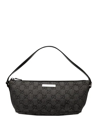 Pre-owned Gucci 2000-2015 Gg Denim Boat Shoulder Bag In Gray