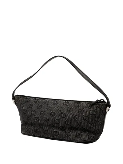Pre-owned Gucci 2000-2015 Gg Denim Boat Shoulder Bag In Gray