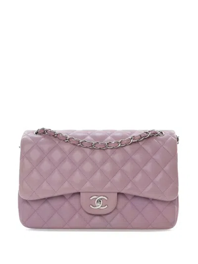 Pre-owned Chanel 2012 Jumbo Classic Lambskin Double Flap Shoulder Bag In Purple