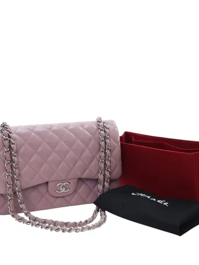 Pre-owned Chanel 2012 Jumbo Classic Lambskin Double Flap Shoulder Bag In Purple