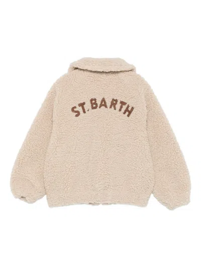 Mc2 Saint Barth Abel Jr Teddy Collared Zip Jacket In Neutral