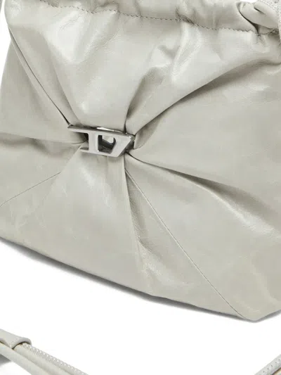 Diesel Scrunch-d Leather Bucket Bag In White