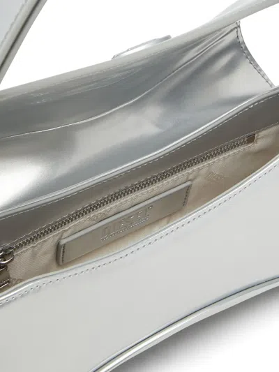 Diesel Logo-plaque Clutch Bag In Silver