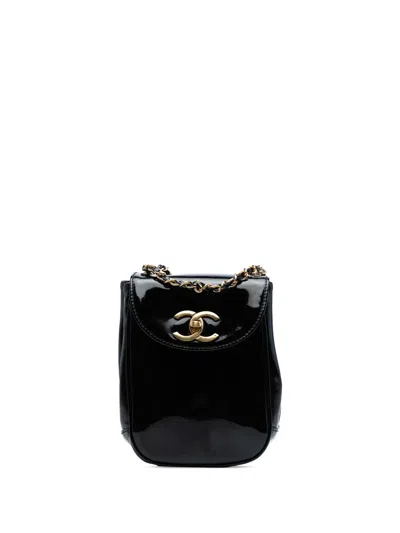 Pre-owned Chanel 1994-1996 Cc Patent Flap Crossbody Bag In Black