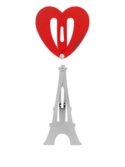 Balenciaga Eiffel-tower Hair Clip (set Of Two) In Red