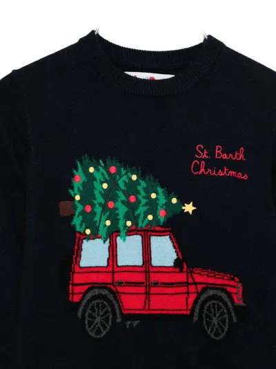 Mc2 Saint Barth Christmas Tree Car-graphic Sweater In Blue
