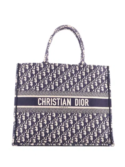 Pre-owned Dior Book Oblique Canvas Large Tote Bag In Blue