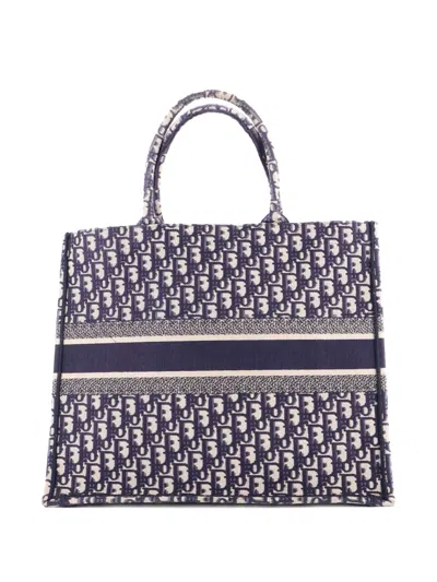 Pre-owned Dior Book Oblique Canvas Large Tote Bag In Blue