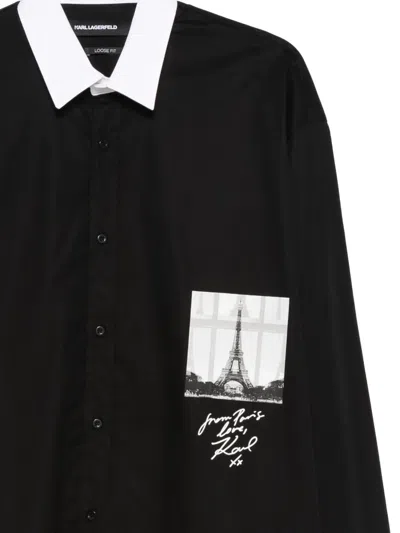 Karl Lagerfeld Contrast-collar Eiffel-tower Shirt In Black